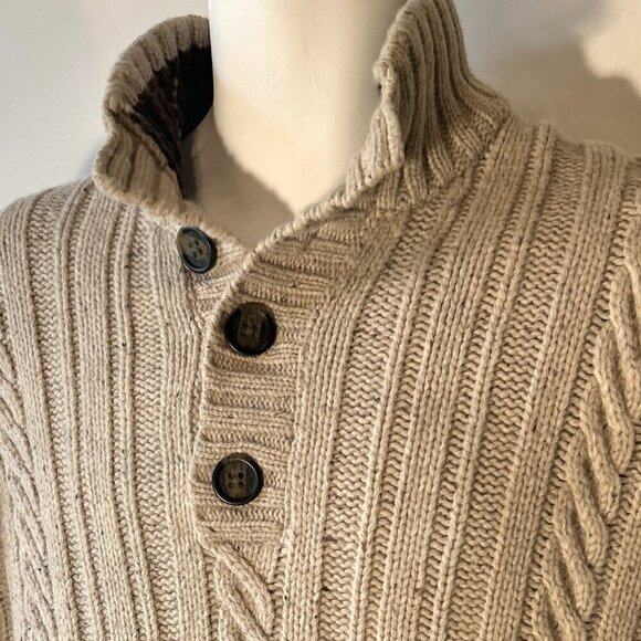 Rocha John Rocha SZM Khaki Lambs wool mock 1/4 chunky cable knit sweater … - Picture 3 of 10